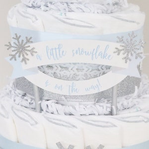 Blue Snowflake Baby Shower Diaper Cake, Boy Little Snowflake Centerpiece, Winter Baby Shower Decoration, Baby It's Cold Outside image 9