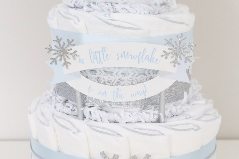 Blue Snowflake Baby Shower Diaper Cake, Boy Little Snowflake Centerpiece, Winter Baby Shower Decoration, Baby It's Cold Outside image 9