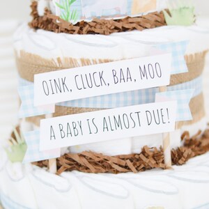 Farm Baby Shower Diaper Cake, Barnyard Animals Shower Decoration Centerpiece Decor for Girl, Boy, or Neutral with Cow Horse Barn Chick image 9