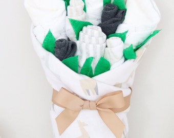 Gender Neutral Newborn Baby Gift Set, Gift for Expecting Mom, Llama Baby Shower Gift Basket, Unique Baby Present with Blanket Bodysuit Socks