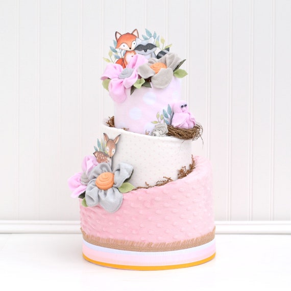Girl Woodland Baby Shower Decoration Pink Woodland Diaper Cake