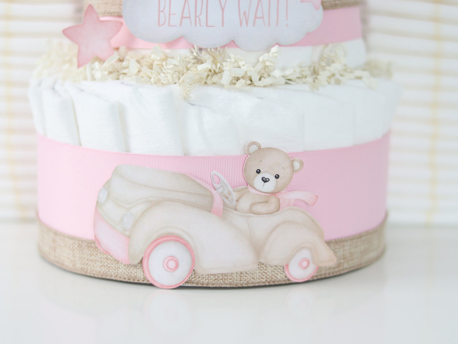Pink Teddy Bear Diaper Cake, We Can Bearly Wait Baby Shower Decoration ...