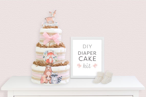 Woodland Baby Shower Girl Decorations, Boho Woodland Diaper Cake DIY, Baby Shower Kit Il_570xn