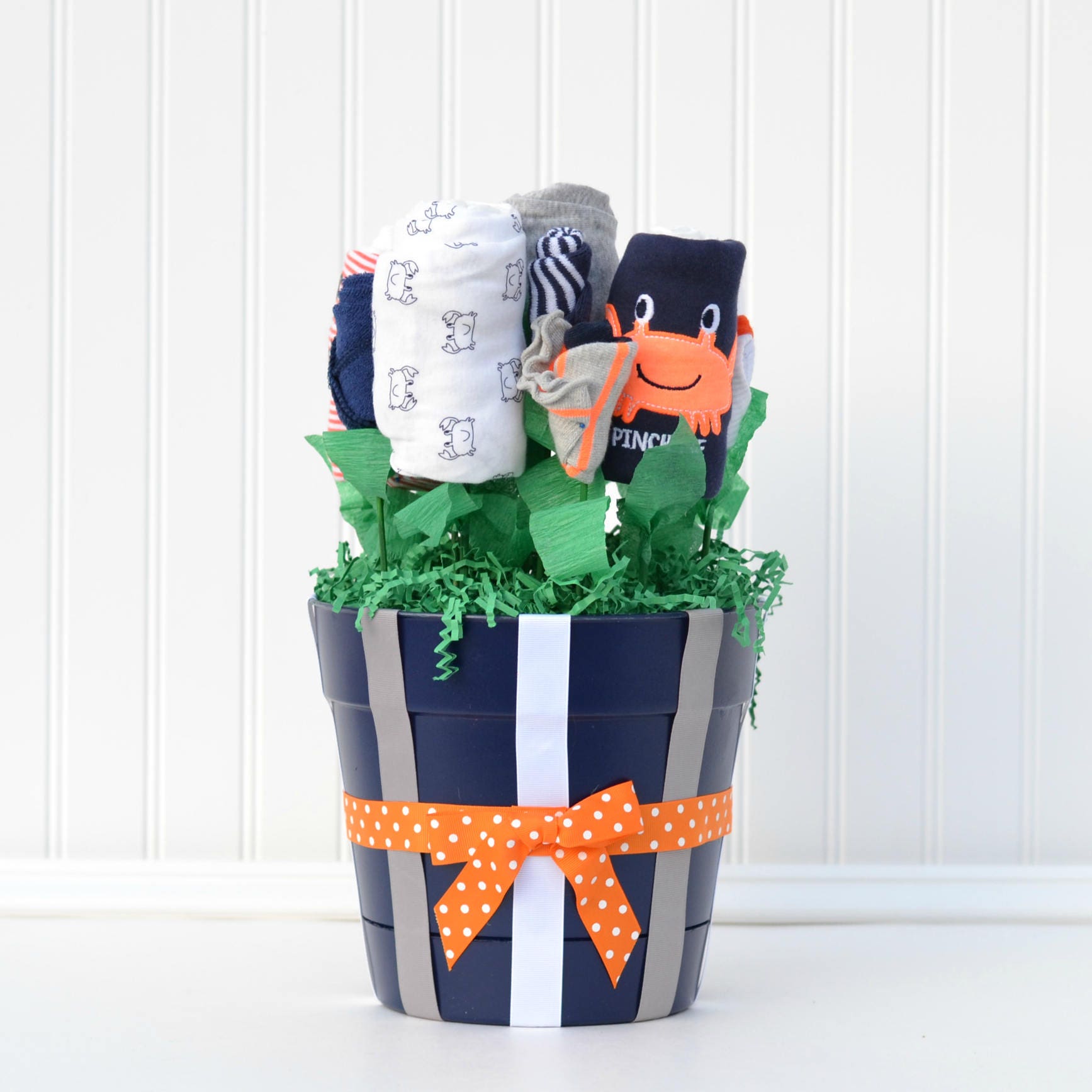 Nautical Baby Shower Gift Basket Orange Navy Crab Baby Boy Etsy
