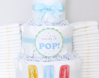 Ready to Pop Popsicle Diaper Cake, Summer Baby Shower Decoration, Baby Boy Diaper Cake,, Baby Shower Gift