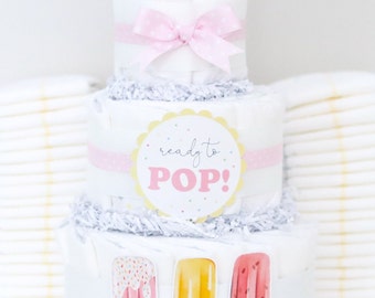 Popsicle Baby Shower Decoration, Baby Girl Diaper Cake, Ready to Pop Centerpiece, Summer Baby Shower Decor, Baby Shower Gift