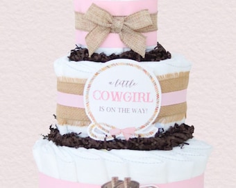 Cowgirl Baby Shower Diaper Cake, Pink Cow Girl Centerpiece Decor, Baby Girl Gift, Little Cowgirl Baby Shower Decoration, Western Centerpiece