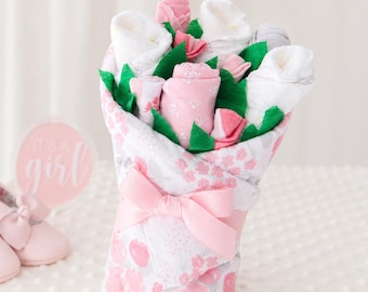 Gift for New Baby Girl, Pink Floral Baby Gift Set, Baby Shower Gift, Newborn Girl Clothing Gift Box, Baby Shower Gift