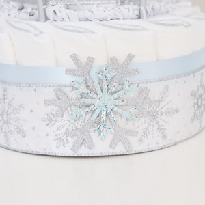 Blue Snowflake Baby Shower Diaper Cake, Boy Little Snowflake Centerpiece, Winter Baby Shower Decoration, Baby It's Cold Outside image 6