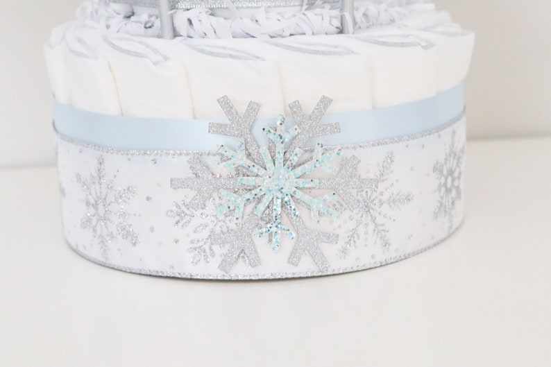 Blue Snowflake Baby Shower Diaper Cake, Boy Little Snowflake Centerpiece, Winter Baby Shower Decoration, Baby It's Cold Outside image 6