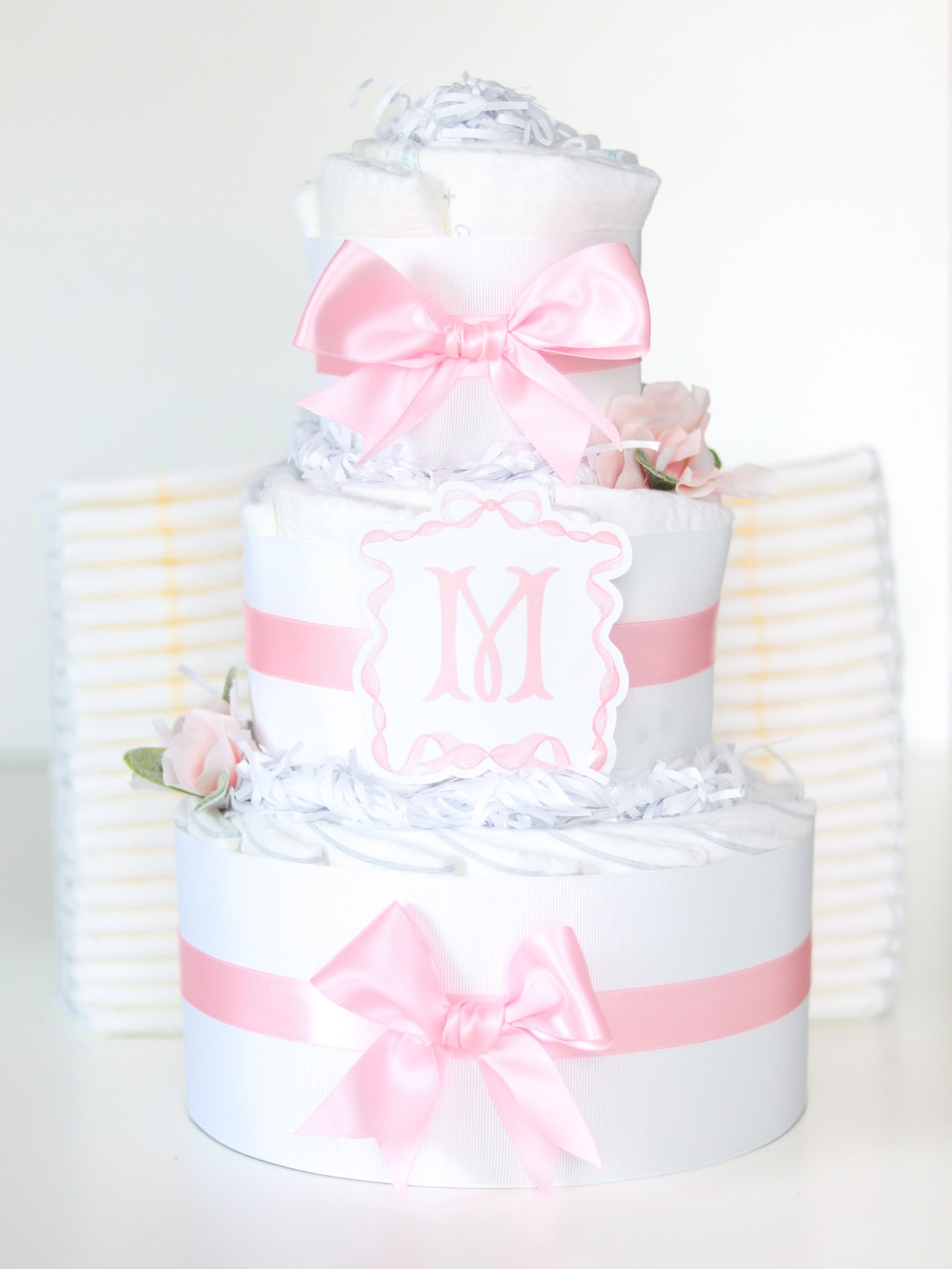 Pink Bow Baby Shower Decoration, Blush Pink Ribbon Minimalist