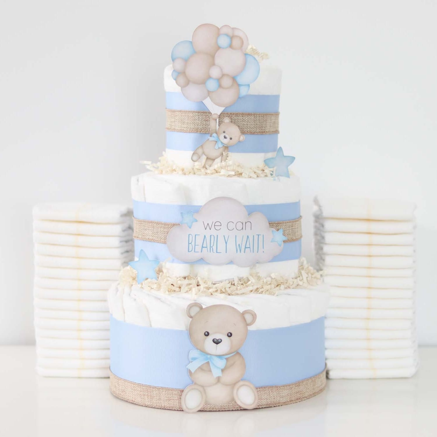 Teddy Bear Diaper Cake, We Can Bearly Wait Baby Shower Decoration, Baby ...