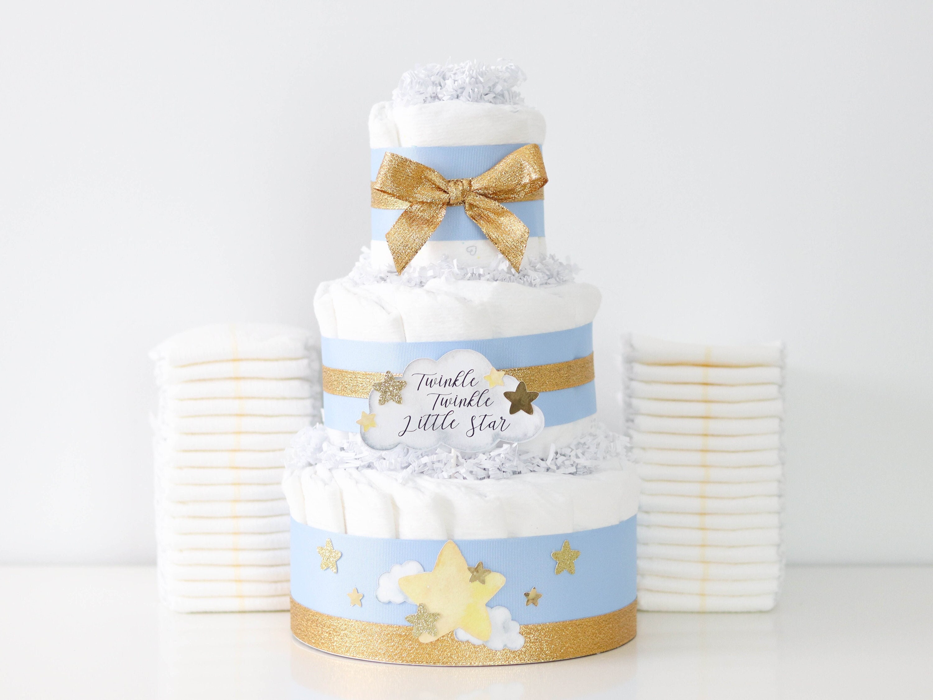 Blue Twinkle Twinkle Little Star Baby Shower Decoration Baby Boy Diaper Cake Baby Shower Centerpiece Gold Blue Shower Gift