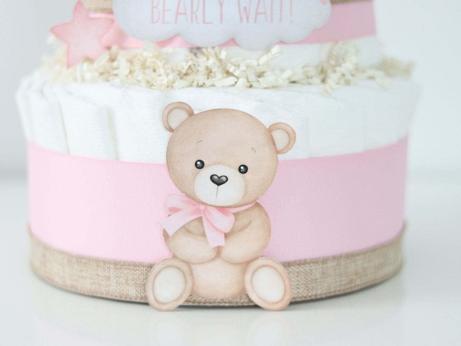Pink Teddy Bear Diaper Cake, We Can Bearly Wait Baby Shower Decoration ...