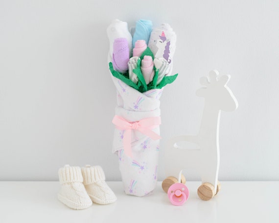 Unicorn Baby Gift, Unicorn Baby Shower Gift Basket, Baby Girl Gift, Baby Layette Gift Set, Baby Bouquet, Pastel Baby Gift Il_570xn