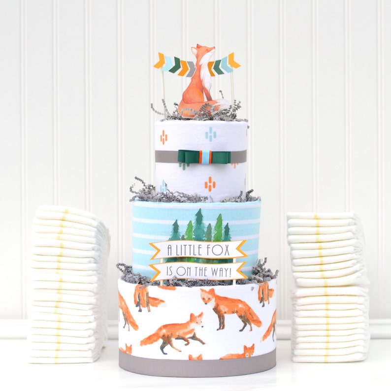 Fox Diaper Cake Fox Baby Shower Decorations Woodland Baby Etsy