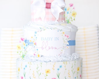 Wildflower Baby Shower Decoration, Baby in Bloom Diaper Cake Pink, Garden Baby Shower, Little Wildflower Centerpiece, Baby Girl Gift