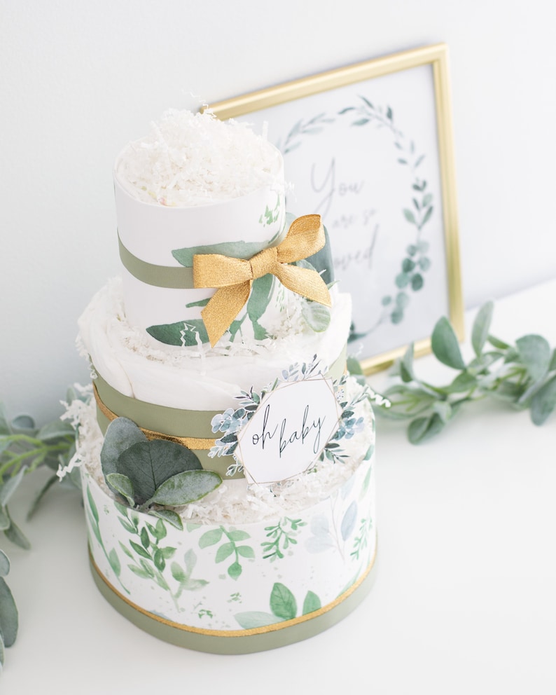 Greenery Baby Shower Decoration Gold Greenery Diaper Cake Etsy