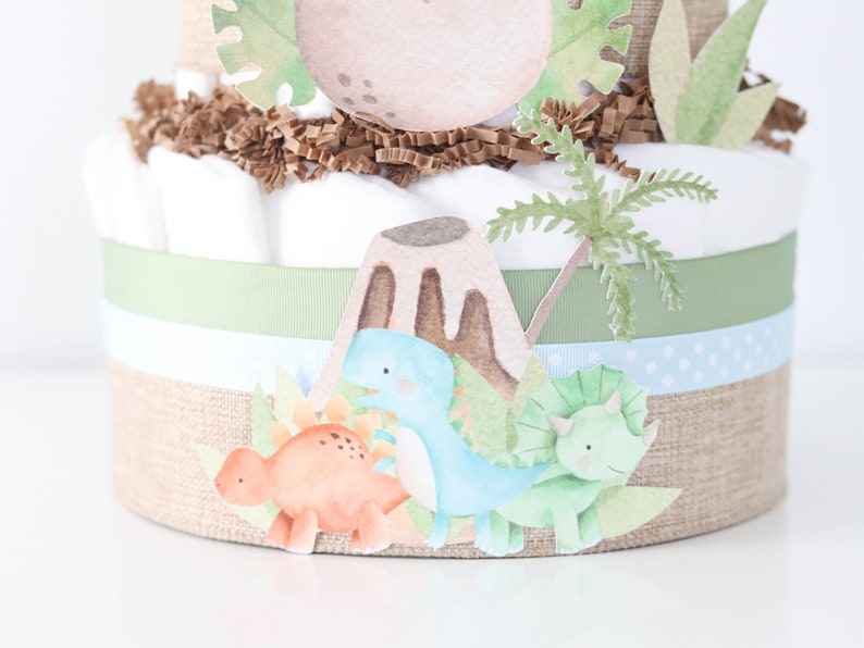 Dinosaur Baby Shower Decoration, Dinosaur Diaper Cake, Baby Boy Diaper Cake, Dino Baby Shower Centerpiece image 4