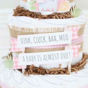 Farm Baby Shower Diaper Cake, Barnyard Animals Shower Decoration Centerpiece Decor for Girl, Boy, or Neutral with Cow Horse Barn Chick image 2