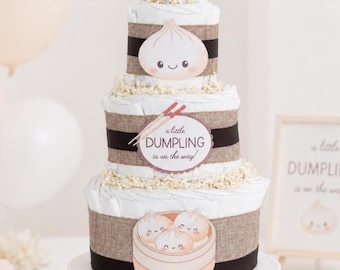 Dumpling Baby Shower Diaper Cake, A Little Dumpling Is On The Way, Gender Neutral Baby Gift, Asian Theme Centerpiece