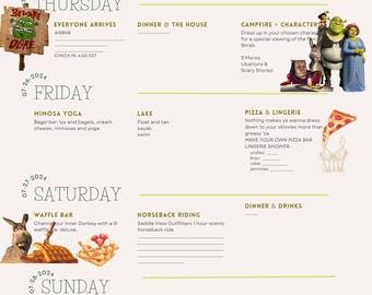 Editable SHREK Bachelorette Party **Itinerary ONLY**