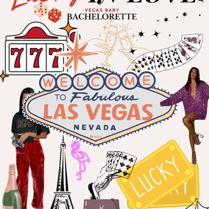 Bearbeitbarer Lucky In Love Vegas Bachelorette Party Reiseplan, Dekor & Cocktailkarte