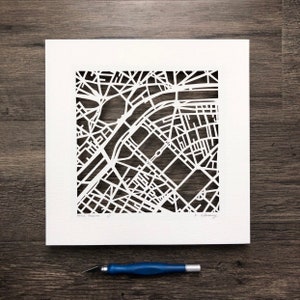 Paris, or Bordeaux, France Hand Cut Map Original Artwork image 1