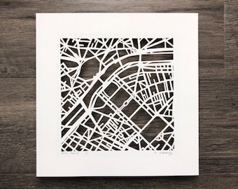 Paris, or Bordeaux, France Hand Cut Map Original Artwork