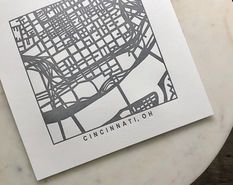 Cincinnati, Ohio, Letterpress Map Print