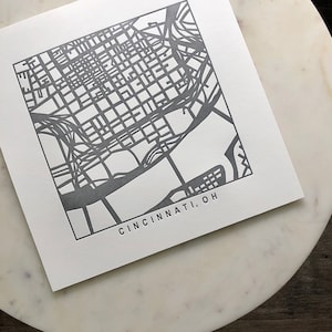 Cincinnati, Ohio, Letterpress Map Print