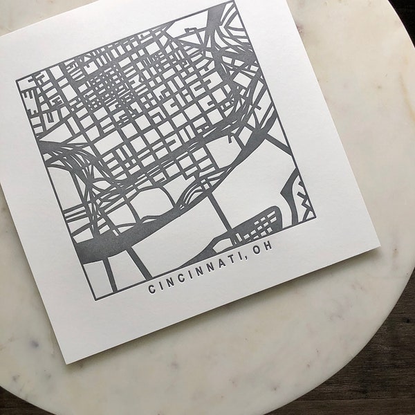 Cincinnati, Ohio, Letterpress Map Print