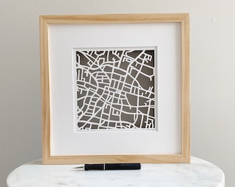 Santa Fe, New Mexico or Phoenix, Arizona Hand Cut Map, Original Artwork