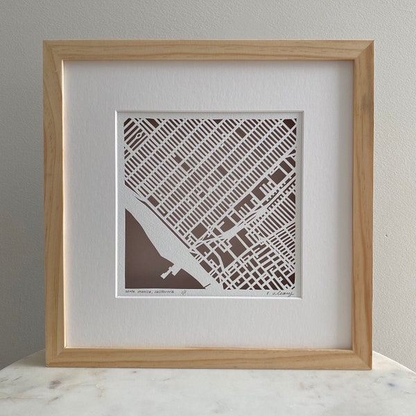 Santa Monica, San Clemente, Sausalito, Sacramento, San Luis Obispo, Monterey, California Hand Cut Map Original Art