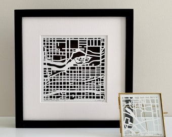 Seattle, North Admiral, Capitol Hill, or Spokane, Washington Hand Cut Map Original Artwork