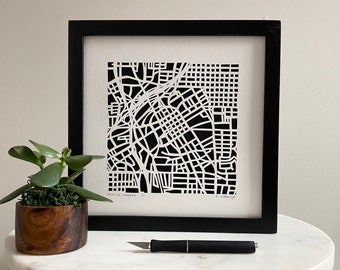 Birmingham, Mobile, or Huntsville, Alabama hand cut map ORIGINAL 10x10