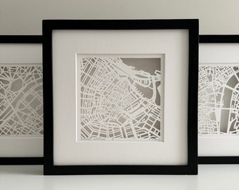 Amsterdam, Netherlands or Rotterdam, Netherlands Hand Cut Map ORIGINAL Artwork, 10x10