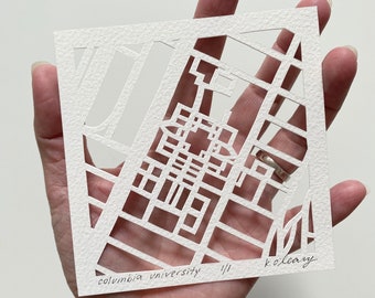 Columbia University or Dartmouth College Hand Cut Map Artwork, 4x4