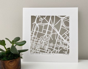 Stanford University, Dartmouth College, Yale University, or Johns Hopkins Hand Cut Map Original Artwork