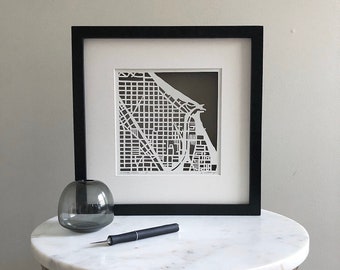 Oak Park, Winnetka, Wilmette, Lake Forest, Aurora, or Arlington Heights, Illinois Hand Cut Map, Original Artwork