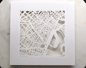 Barcelona, Madrid, Valencia or Dublin Hand Cut Map, Original Artwork