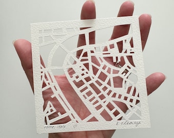 Hand Cut Rome Italy Map Art, 4x4