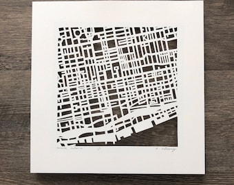 Toronto, Montreal, Halifax, Quebec City, Welland, Ottawa Hand Cut Map ORIGINAL, 10x10