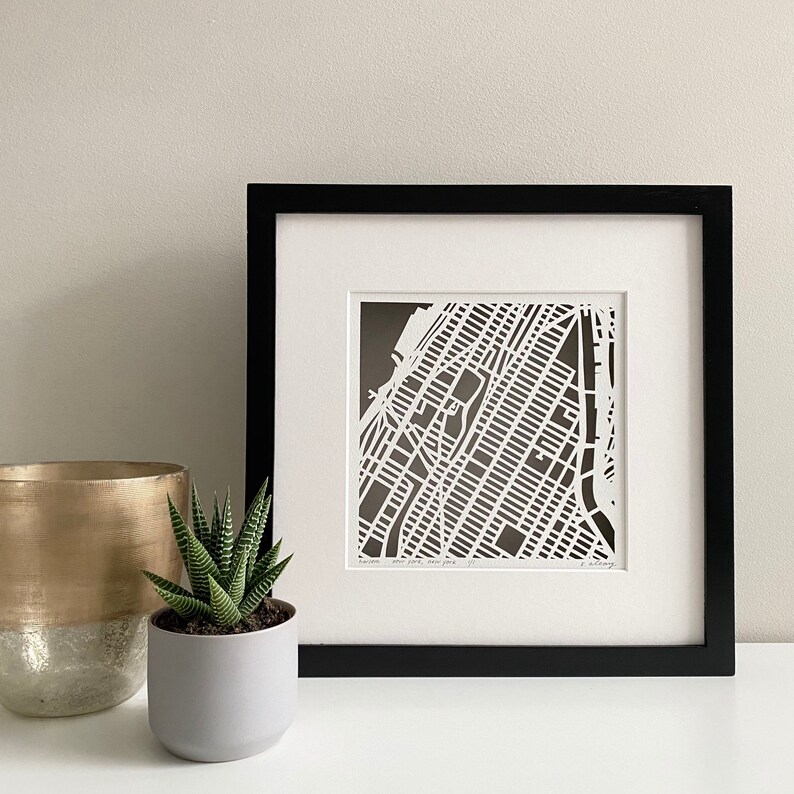 New York City Neighborhood Hand Cut Map Original Artwork Harlem