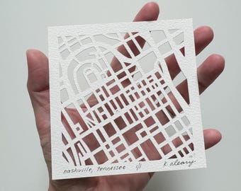 Nashville, Franklin, Memphis, or Chattanooga, Tennessee Hand Cut Map Artwork, 4x4