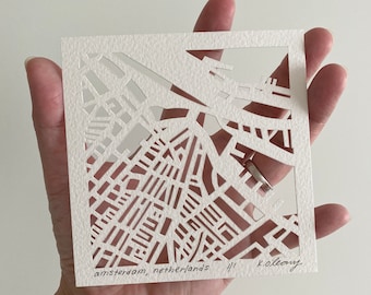 Amsterdam or Budapest Hand Cut Map Artwork, 4x4