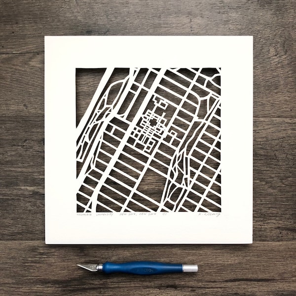 Columbia University Hand Cut Map Original Artwork