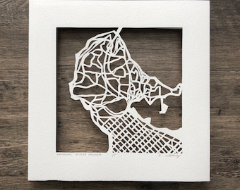 Vancouver, Victoria, Calgary, Edmonton, Winnipeg, or Prince George, Hand Cut Map Original Art