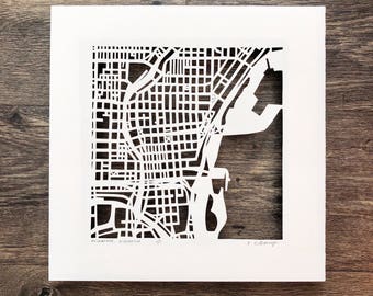 Milwaukee, Madison, Chilton, or Elkhart Lake, Wisconsin Hand Cut Map, Original Artwork