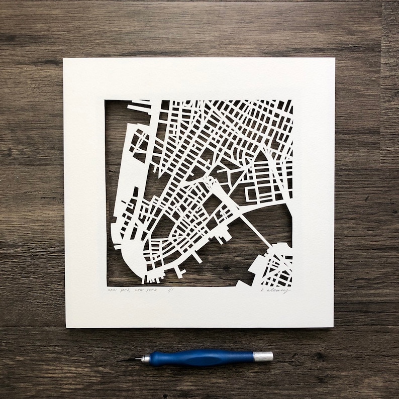 New York City Neighborhood Hand Cut Map Original Artwork Lower Manhattan